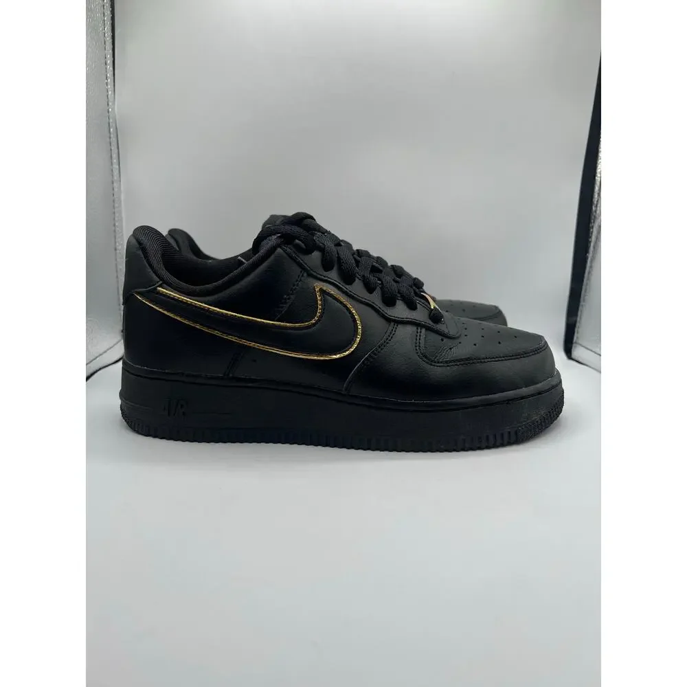 Nike Air Force 1 Low ‘07 Essential “Black Gold Swoosh” size 7.5 women’s used